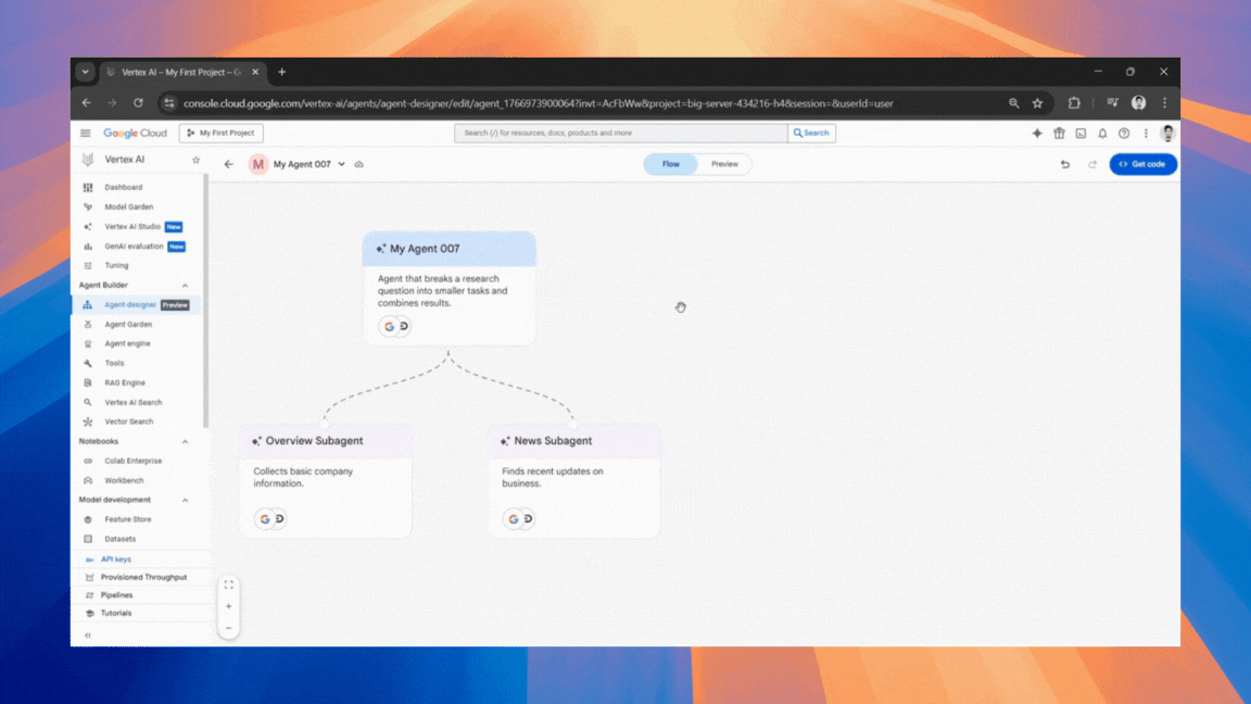 Adding subagents to Vertex AI Agent Designer