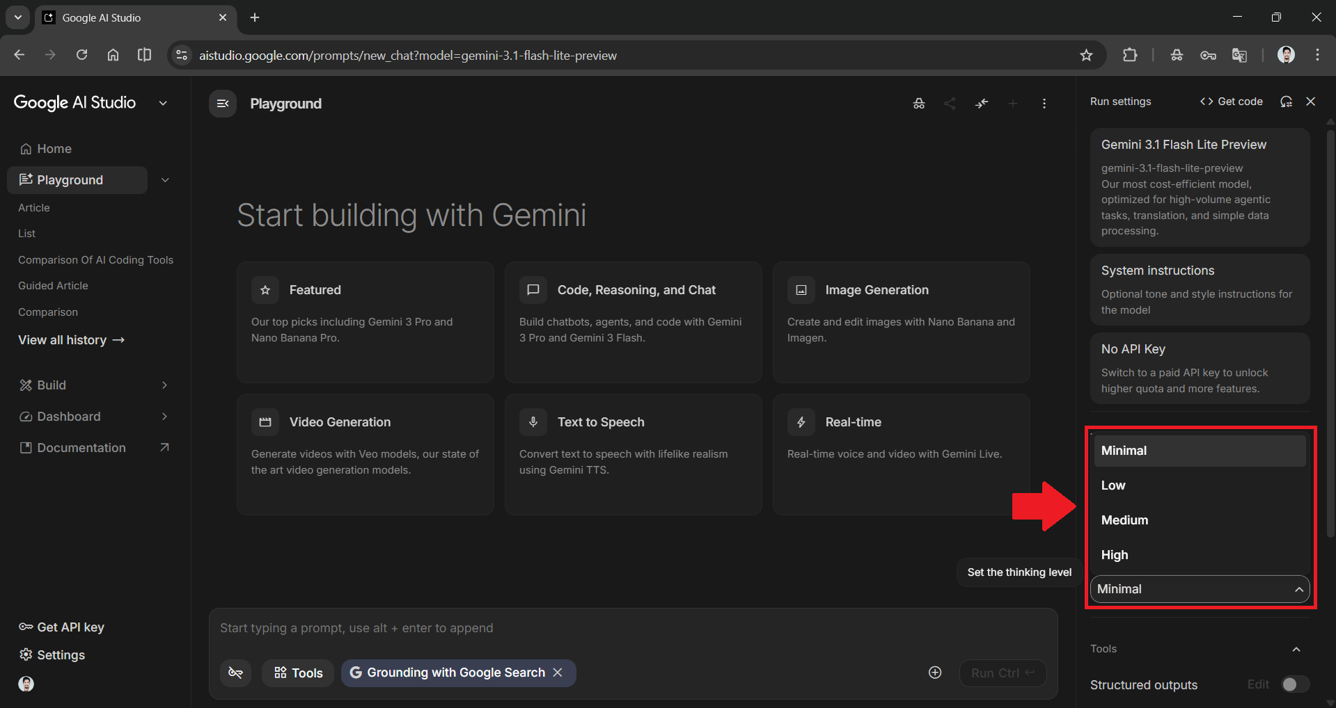 Google Gemini 3.1 Flash-Lite in AI Studio