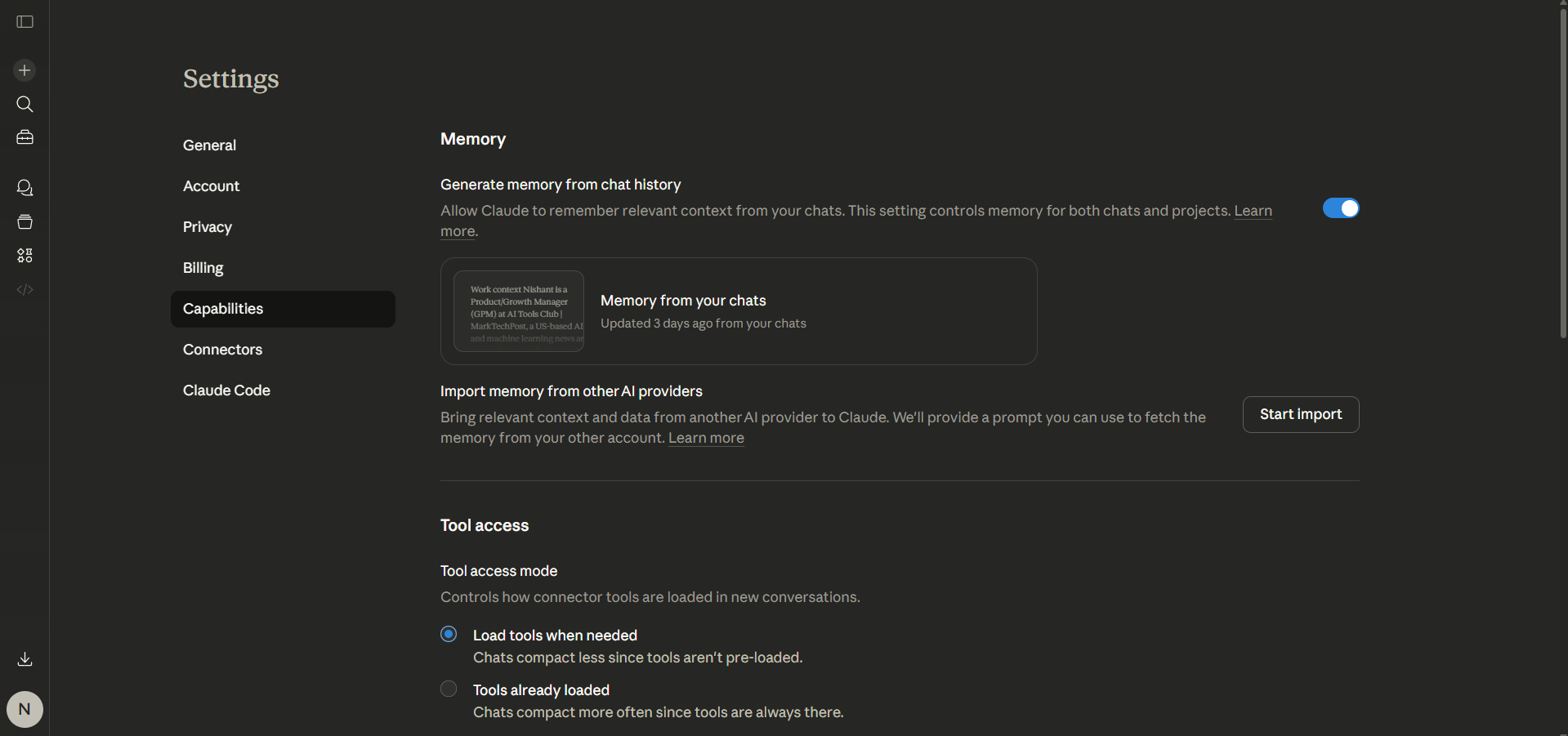 Claude Memory from Chat History