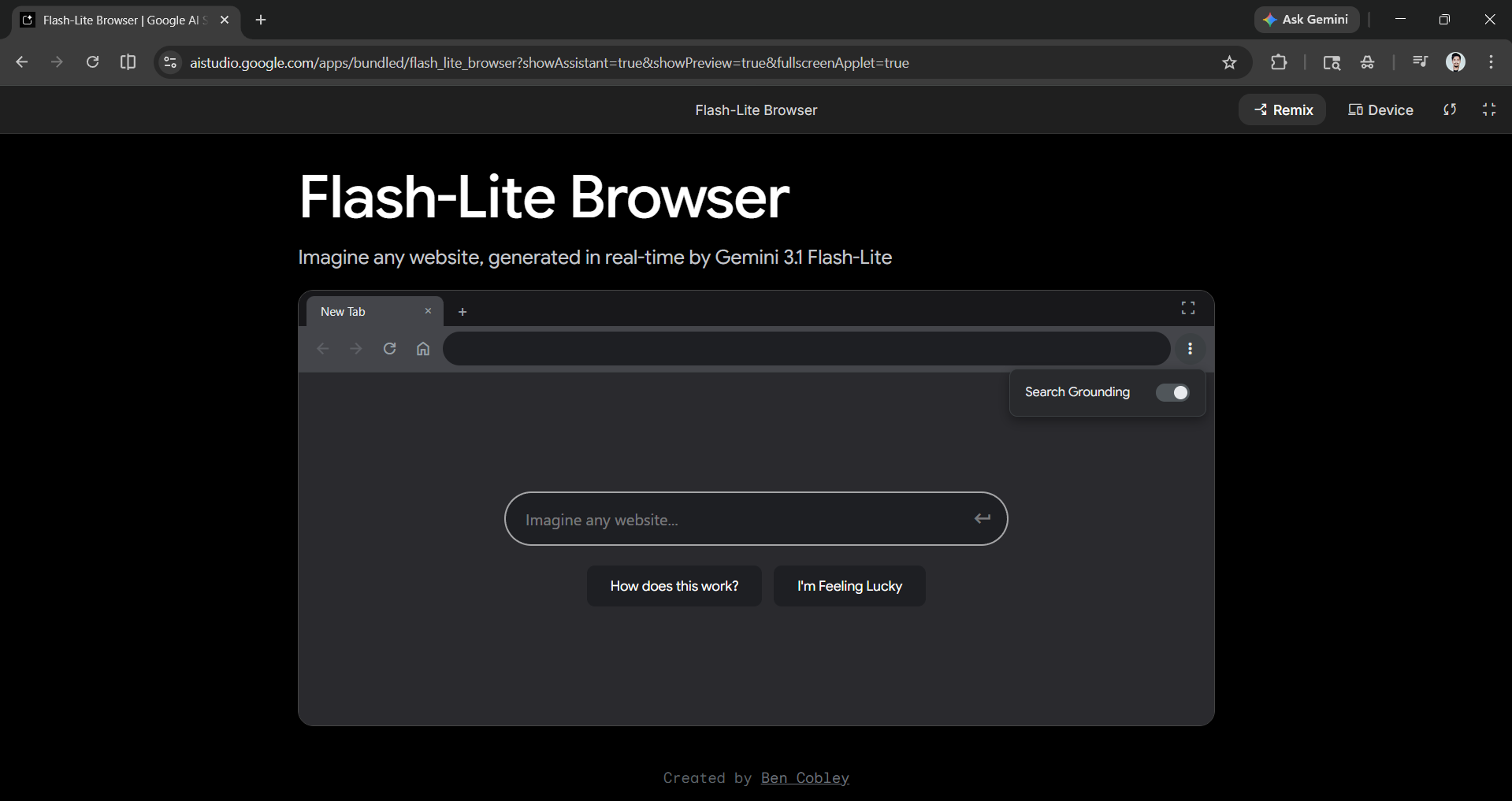 Flash-Lite Browser on AI Google Studio